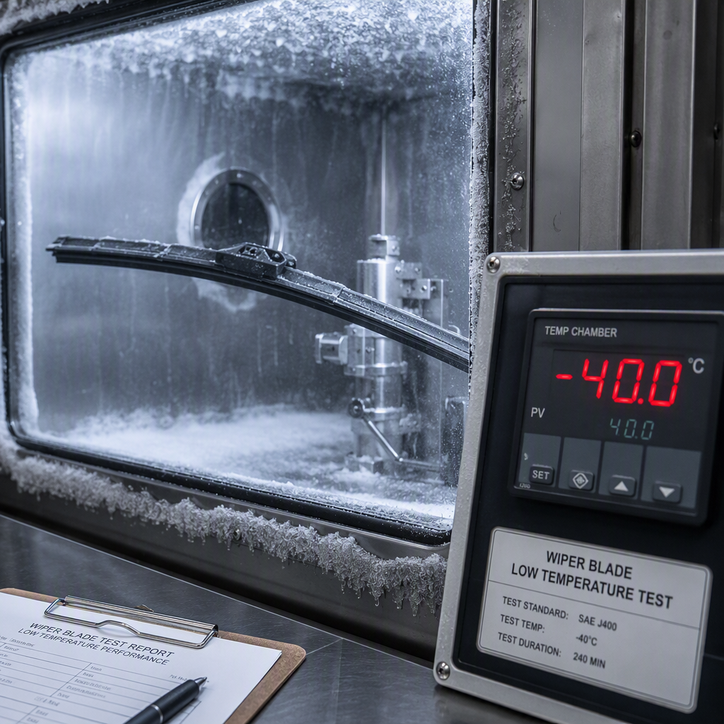 Wiper blade rubber extreme cold testing at -40 degrees Celsius
