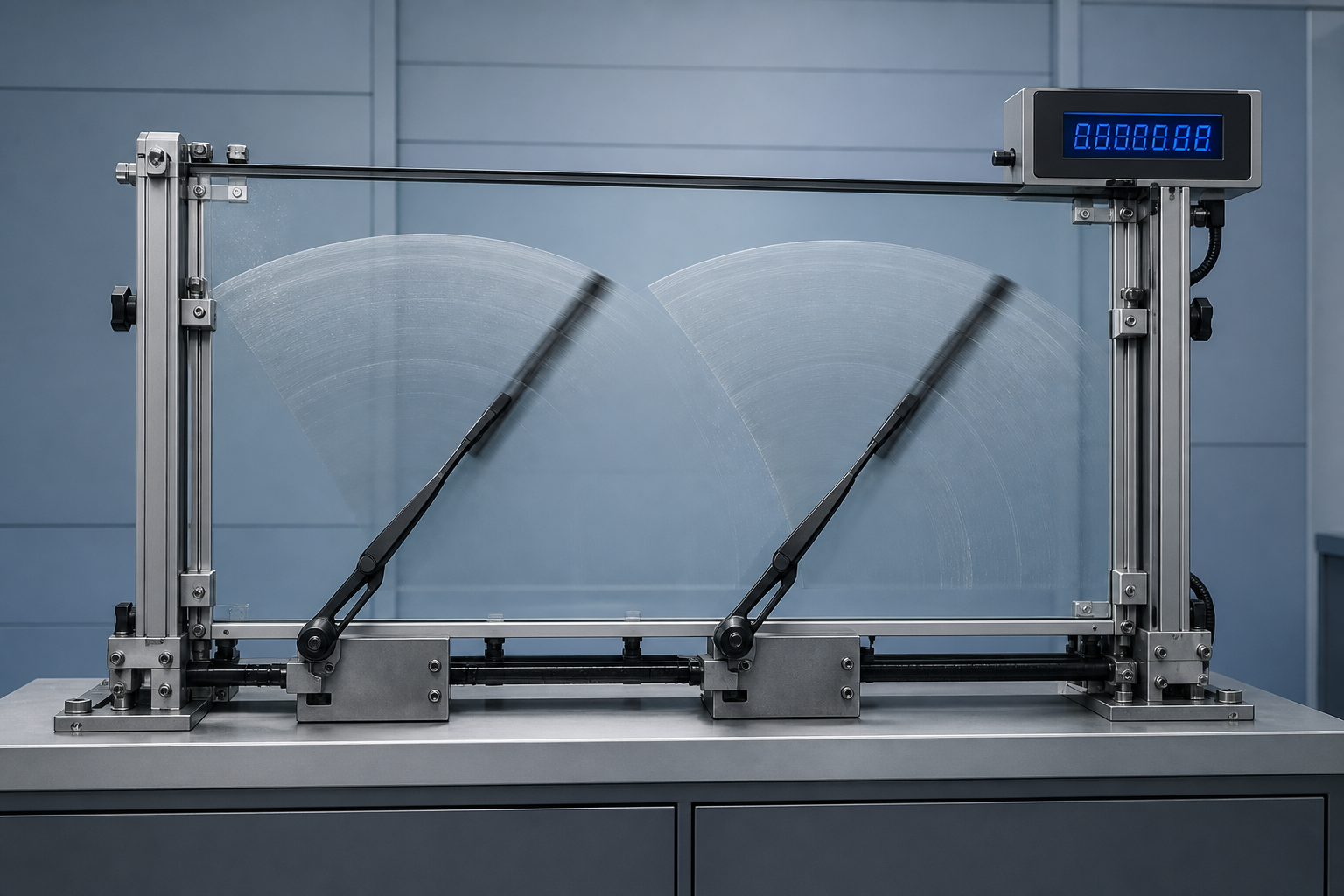 Automated wiper blade endurance test bench measuring wipe cycles