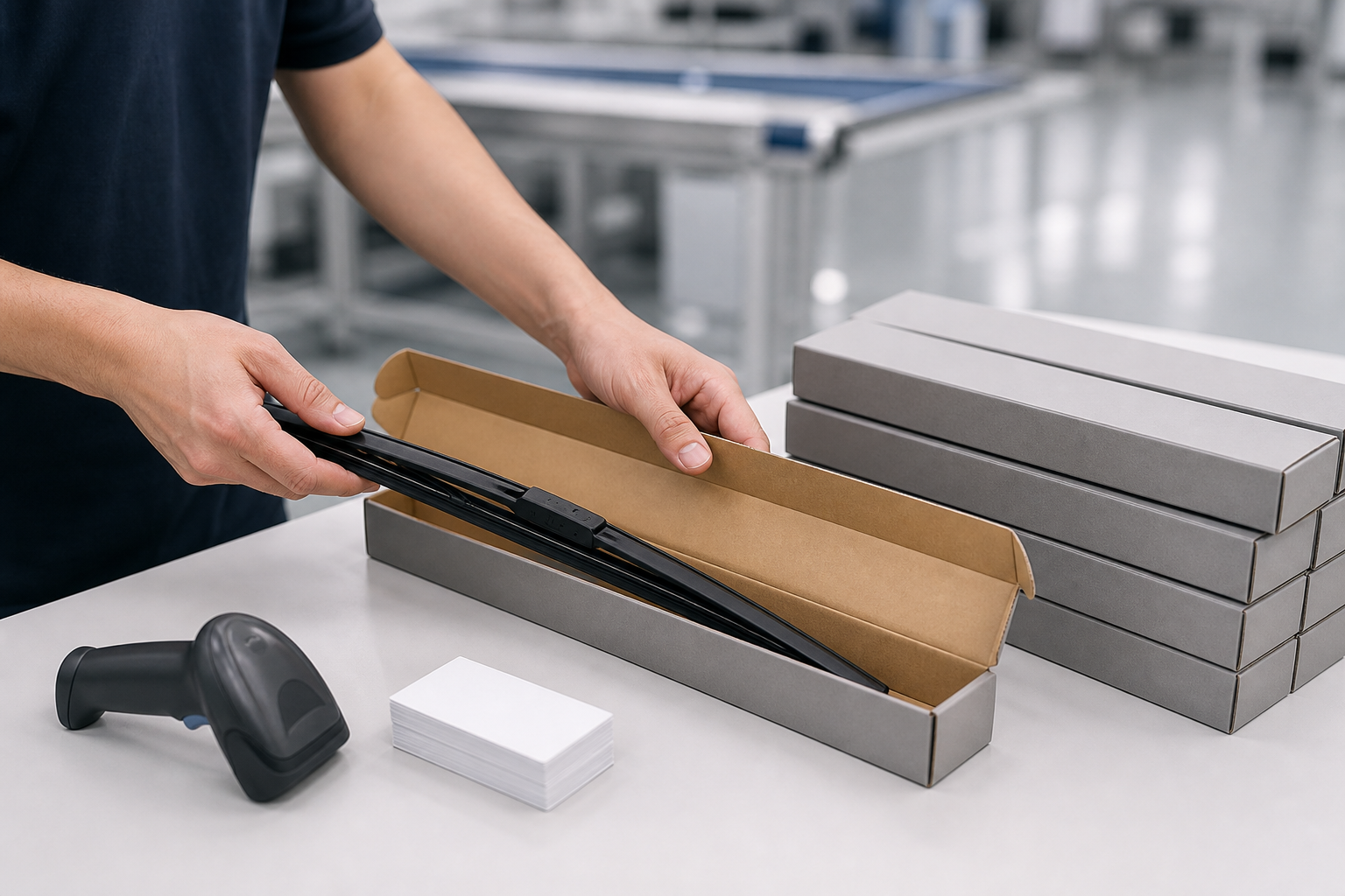 Final inspection and packaging line for wholesale wiper blades