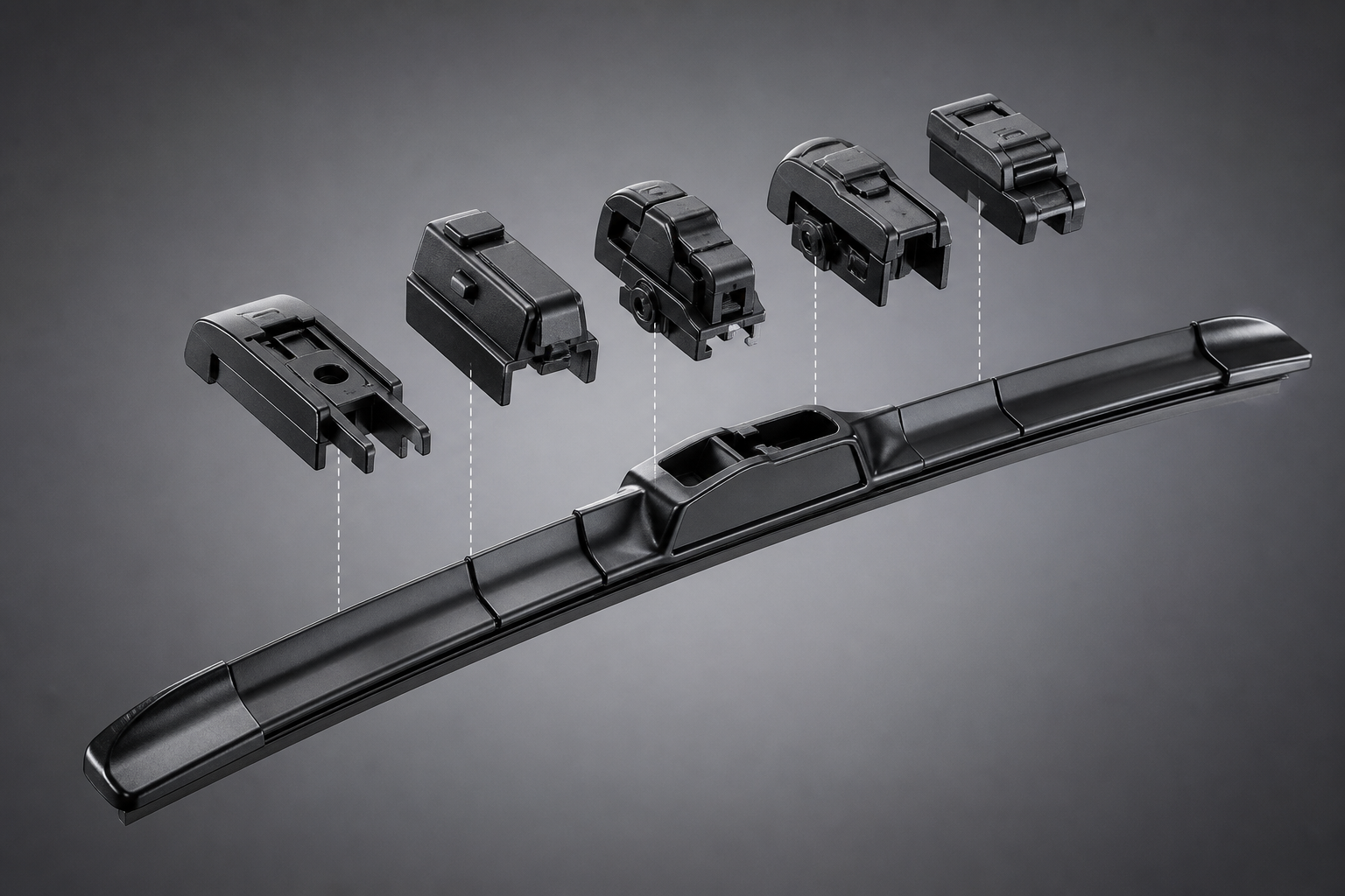 Multi-clip universal wiper adapter set exploded view modular design