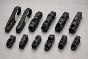 Wiper blade adapter types collection arranged on workbench for B2B importers